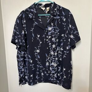 Women's Emma & James Navy Blue Floral Short Sleeve Sheer Blouse Top Size 16W